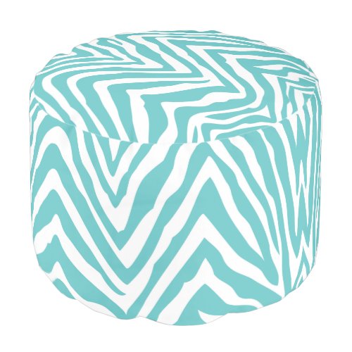 Turquoise and White Zebra Print Pouf