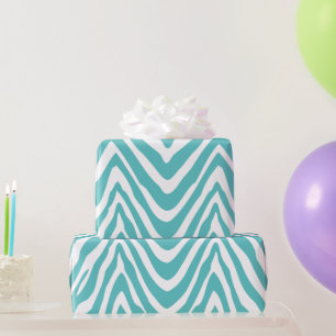 Turquoise and White Zebra Stripes Animal Print Wrapping Paper