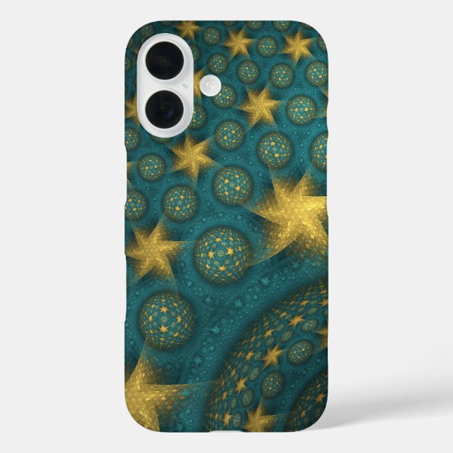 Turquoise and Yellow Abstract Star Pattern Case-Mate iPhone Case (Back)