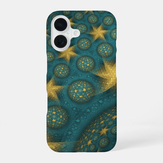 Turquoise and Yellow Abstract Star Pattern Iphone Case (Back)