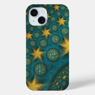 Turquoise and Yellow Abstract Stars Pattern iPhone 15 Case
