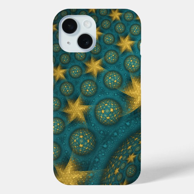 Turquoise and Yellow Abstract Stars Pattern Case-Mate iPhone Case (Back)