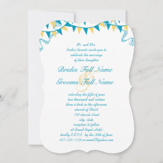 Turquoise and Yellow Bunting Pennant Wedding Invitation