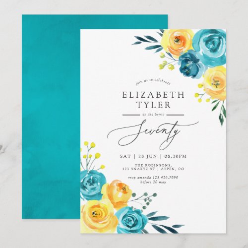 Turquoise and Yellow Floral 70th Birthday Party