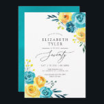 Turquoise and Yellow Floral 70th Birthday Party Invitation<br><div class="desc">Turquoise and yellow - teal and lemon floral seventieth birthday invitation with accents of coral featuring aquarelle flowers and foliage.</div>