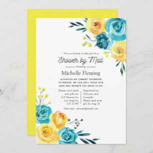 Turquoise and Yellow Floral Baby Shower by Mail Invitation