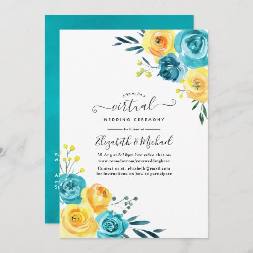 Turquoise and Yellow Floral Online Virtual Wedding Invitation