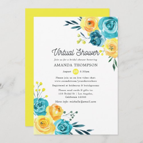 Turquoise and Yellow Floral Virtual Bridal Shower Invitation