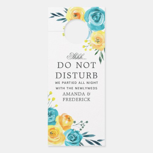 Turquoise and Yellow Floral Wedding Do Not Disturb Door Hanger