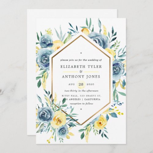 Turquoise and Yellow Floral Wedding Invitation