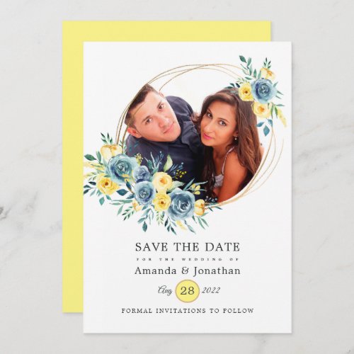 Turquoise and Yellow Floral Wedding Photo Save The Date