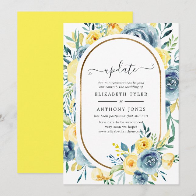 Turquoise and Yellow Floral Wedding Update Invitation (Front/Back)