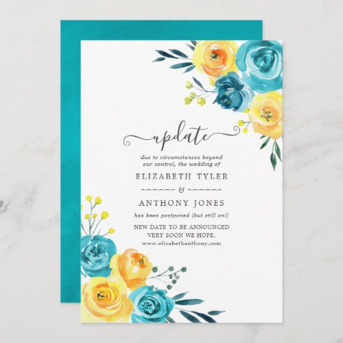 Turquoise and Yellow Floral Wedding Update Invitation