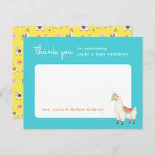 Turquoise and Yellow Llama Baby Shower Thank You Card