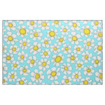 Turquoise and Yellow Single Line Daisy Pattern Fabric