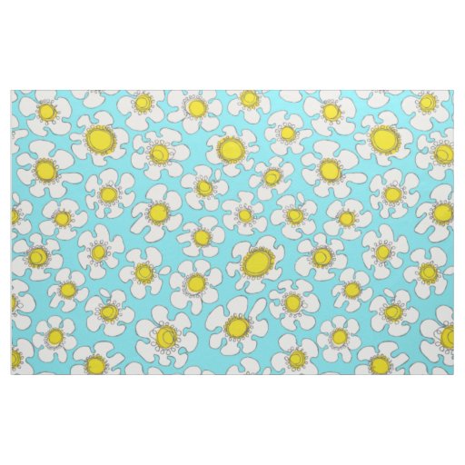 Turquoise and Yellow Single Line Daisy Pattern Fabric