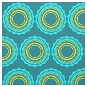 Turquoise and Yellow Sunburst on Teal Fabric