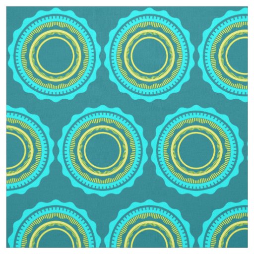 Turquoise and Yellow Sunburst on Teal Fabric