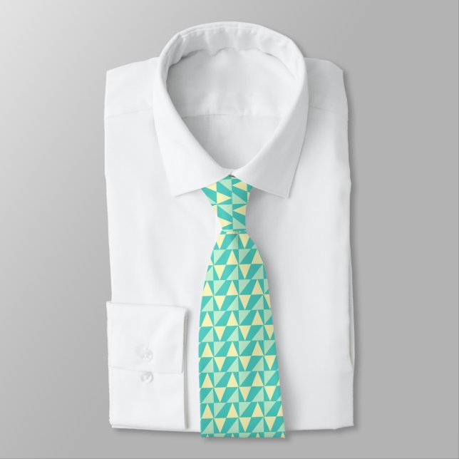 Turquoise and Yellow Triangular Shapes. Mens Neck Tie (Tied)