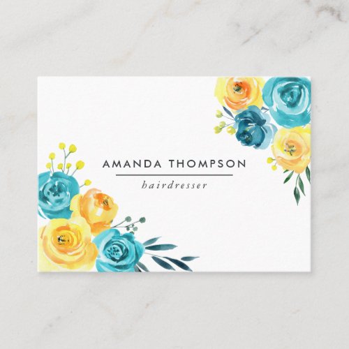 Turquoise and Yellow Watercolor Floral Business Card