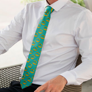 Turquoise and Yellow XOXO Kissing Lips Neck Tie
