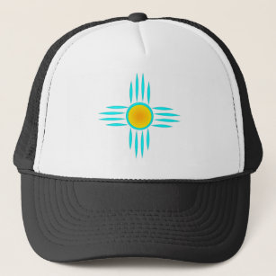 Turquoise and Yellow Zia Trucker Hat