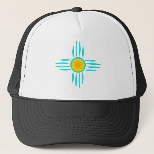 Turquoise and Yellow Zia Trucker Hat