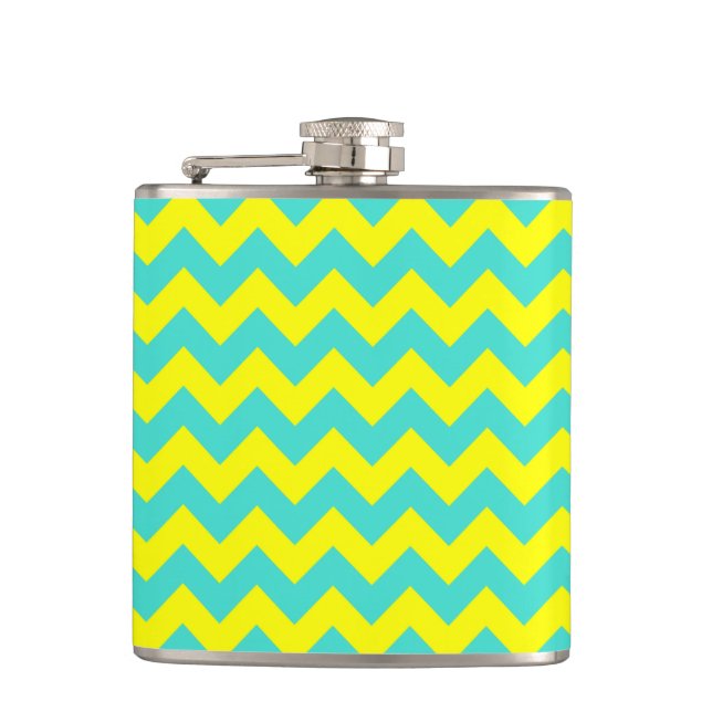 Turquoise and Yellow Zigzag Hip Flask (Front)