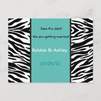 Turquoise and Zebra Stripes Save the date Postcard