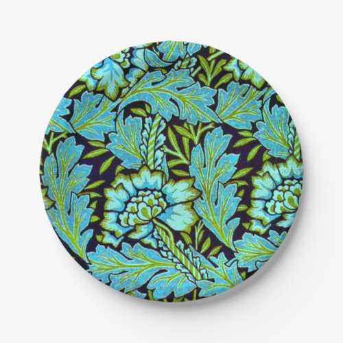 Turquoise anemones a William Morris floral design Paper Plates