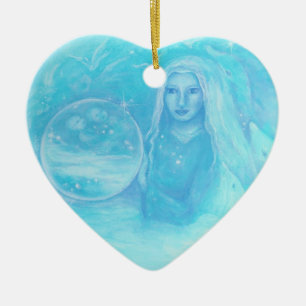 Turquoise Angel w Twin Babies Christmas Ornament