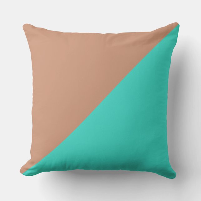 Turquoise & Antique Brass Solid Color Background Throw Pillow (Front)