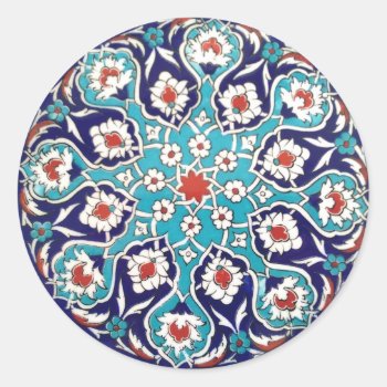 Turquoise Antique Floral Mosaic Tile Classic Round Sticker by electrosky at Zazzle