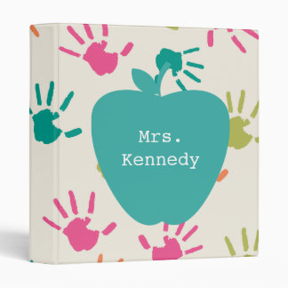 Turquoise Apple Colorful Handprints Teacher Binder