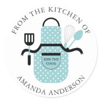 Turquoise Apron Kiss the Cook From the Kitchen of Classic Round Sticker Turquoise Apron Kiss the Cook From the Kitchen of Classic Round Sticker