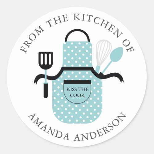 Turquoise Apron Kiss the Cook From the Kitchen of Classic Round Sticker