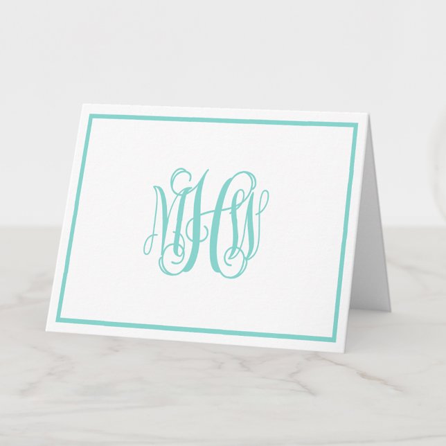 Turquoise Aq 3 Init Vine Script Monogram DIY BG FR Letterpress Thank You Card (Creator Uploaded)