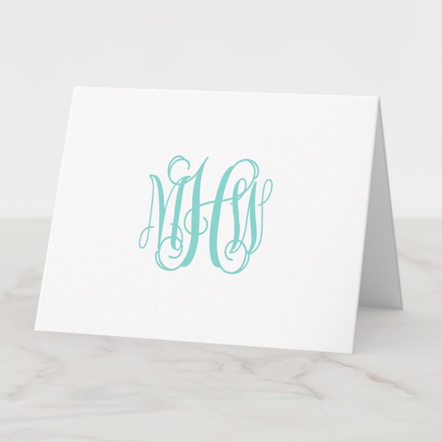 Turquoise Aq 3 Initial Vine Script Monogram DIY BG Thank You Card (Creator Uploaded)