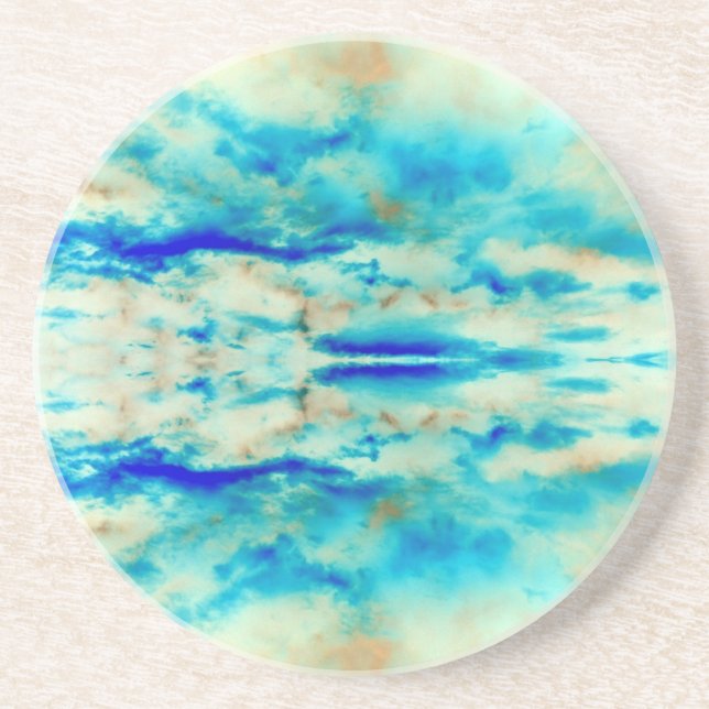 Turquoise aqua and cream abstract art coaster (Front)