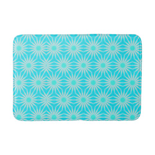 Turquoise Aqua and Gray Flowers with Cyan  Bath Mat