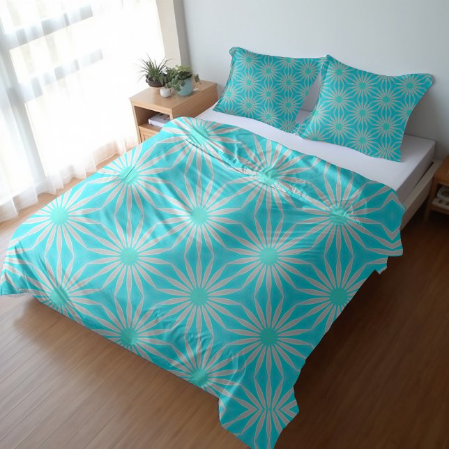 Turquoise, Aqua and Gray Flowers with Cyan  Duvet Cover (Creator Uploaded)