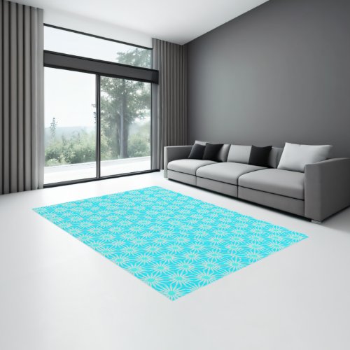 Turquoise Aqua and Gray Flowers with Cyan  Rug