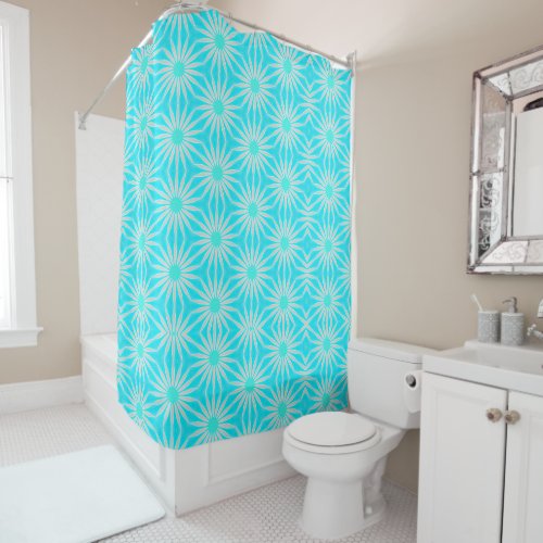 Turquoise Aqua and Gray Flowers with Cyan  Shower Curtain