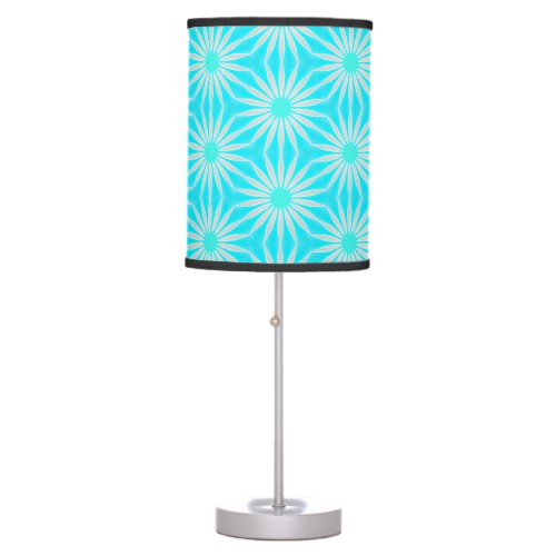Turquoise Aqua and Gray Flowers with Cyan  Table Lamp