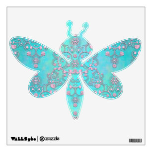 Turquoise Aqua and Pink Dragonfly Wall Decal