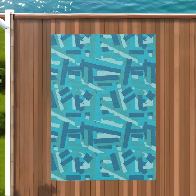Turquoise Aqua Blue Abstract Geometric Patches Outdoor Rug (Insitu (Outdoor 2))