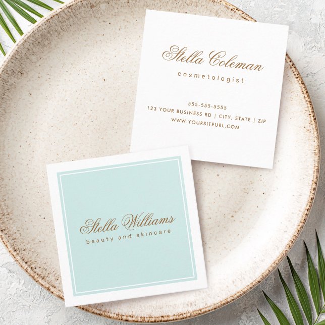 Turquoise aqua blue beauty skincare minimalist square business card (Turquoise aqua blue beauty skincare minimalist square business card)