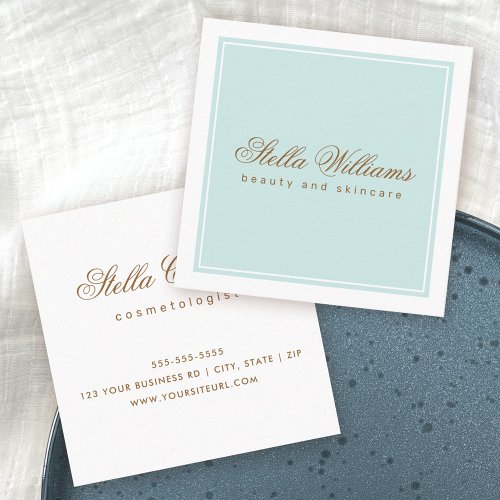 Turquoise aqua blue beauty skincare minimalist square business card