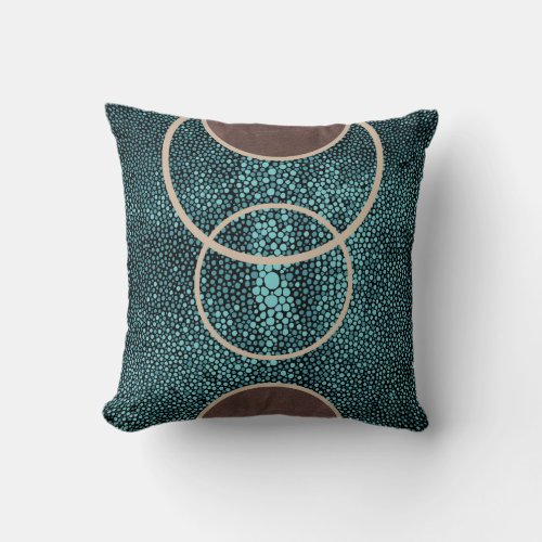 Turquoise Aqua Blue  brown Shagreen Circle Throw Pillow