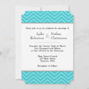 Turquoise Aqua Blue Chevron Wedding Invitations